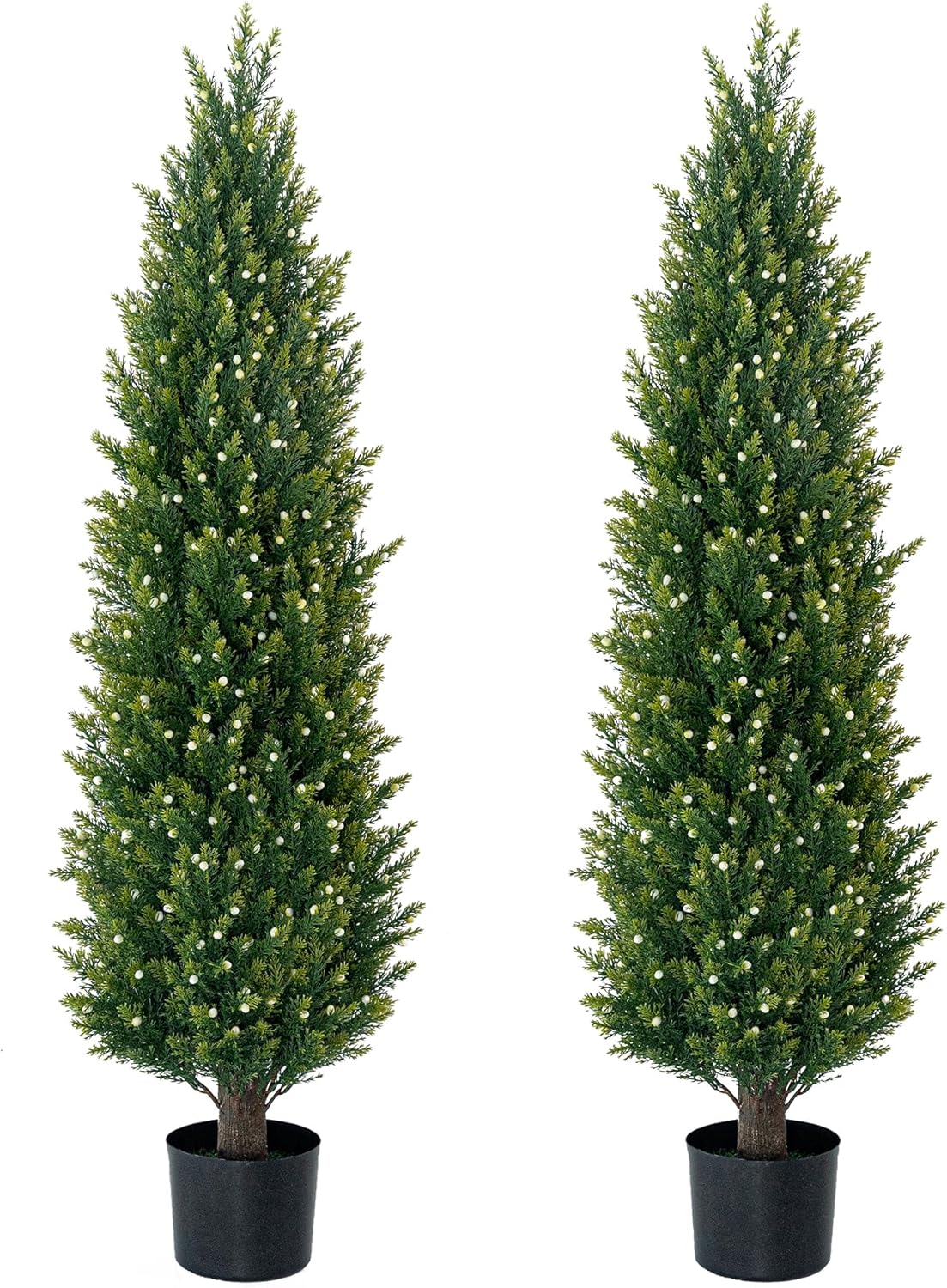 4FT Artificial Cedar Topiary Trees Set of 2 Faux Pine Trees White Berries Fake Shrubs UV Resistant Potted Plant Artificial Plants for Front Porch Garden Indoor Outdoor