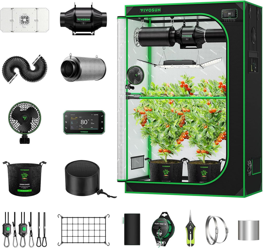 VIVOSUN Smart Grow Tent Kit Plus, 4 × 2ft 2-Plant Kit, WiFi-Integrated Automatic Control with GrowHub E42A+, 2-in-1 Tunable Spectrum LED Grow Light, 360° Ventilation & Circulation Control System