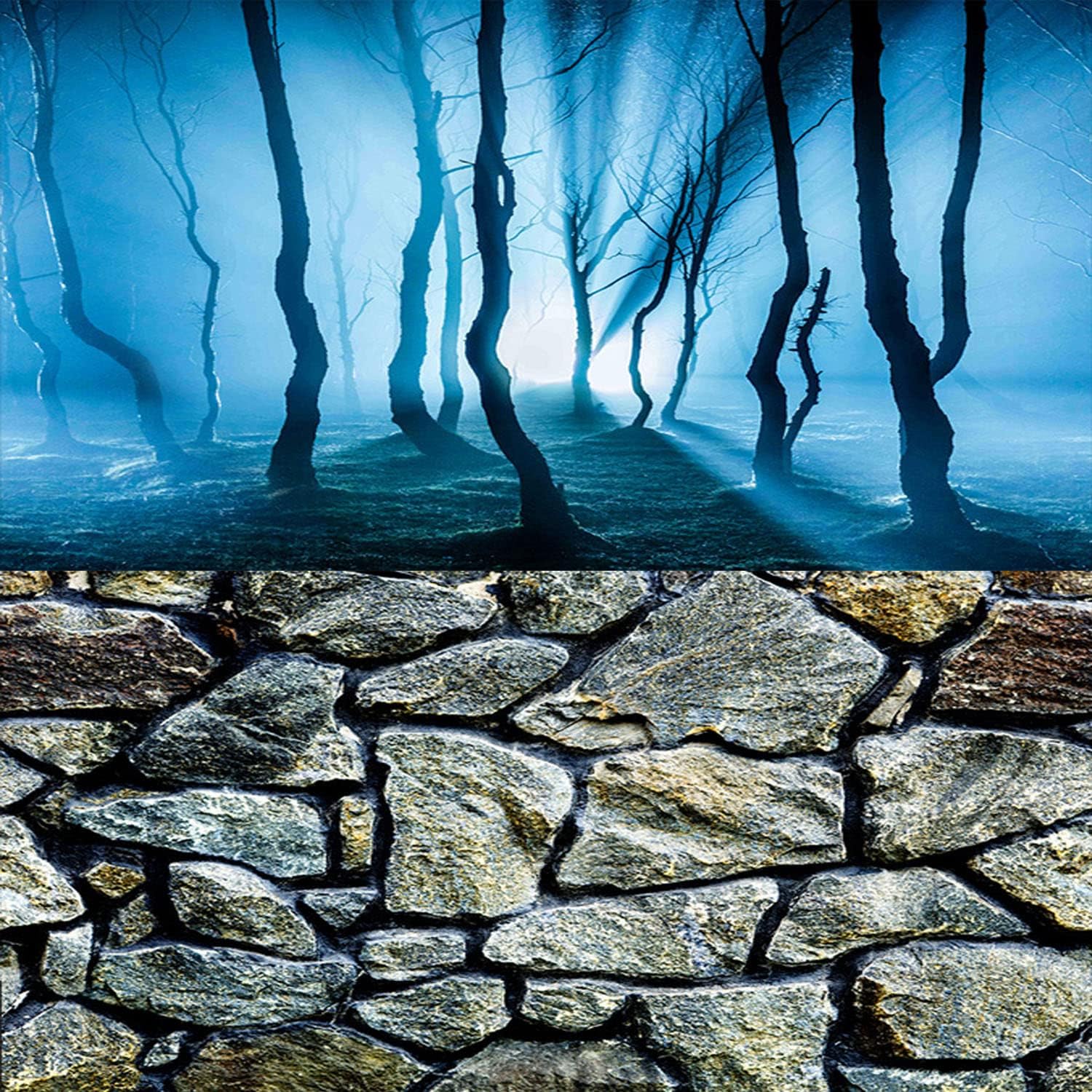 ELEBOX Fish Backgrounds Paper Double Sides 3D Stone & Trees Aquarium Background Picture 16" x 40" Fish Tank Background