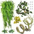 PINVNBY 7 PCS Reptile Plants Vine, Terrarium Hanging Flexible Climbing Artificial Leaves Reptile Hide, Bearded Dragon Tank Accessories, Terrarium Decor for Leopard Gecko Lizard Snake Geckos Chameleon
