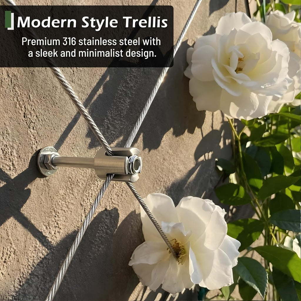Wire Trellis for Climbing Plants Outdoor, 30-Set Wall Wire Trellis Kit with 1/8in x 150ft Stainless Steel Cable, T316 Espalier System for Fence and Garden DIY Projects