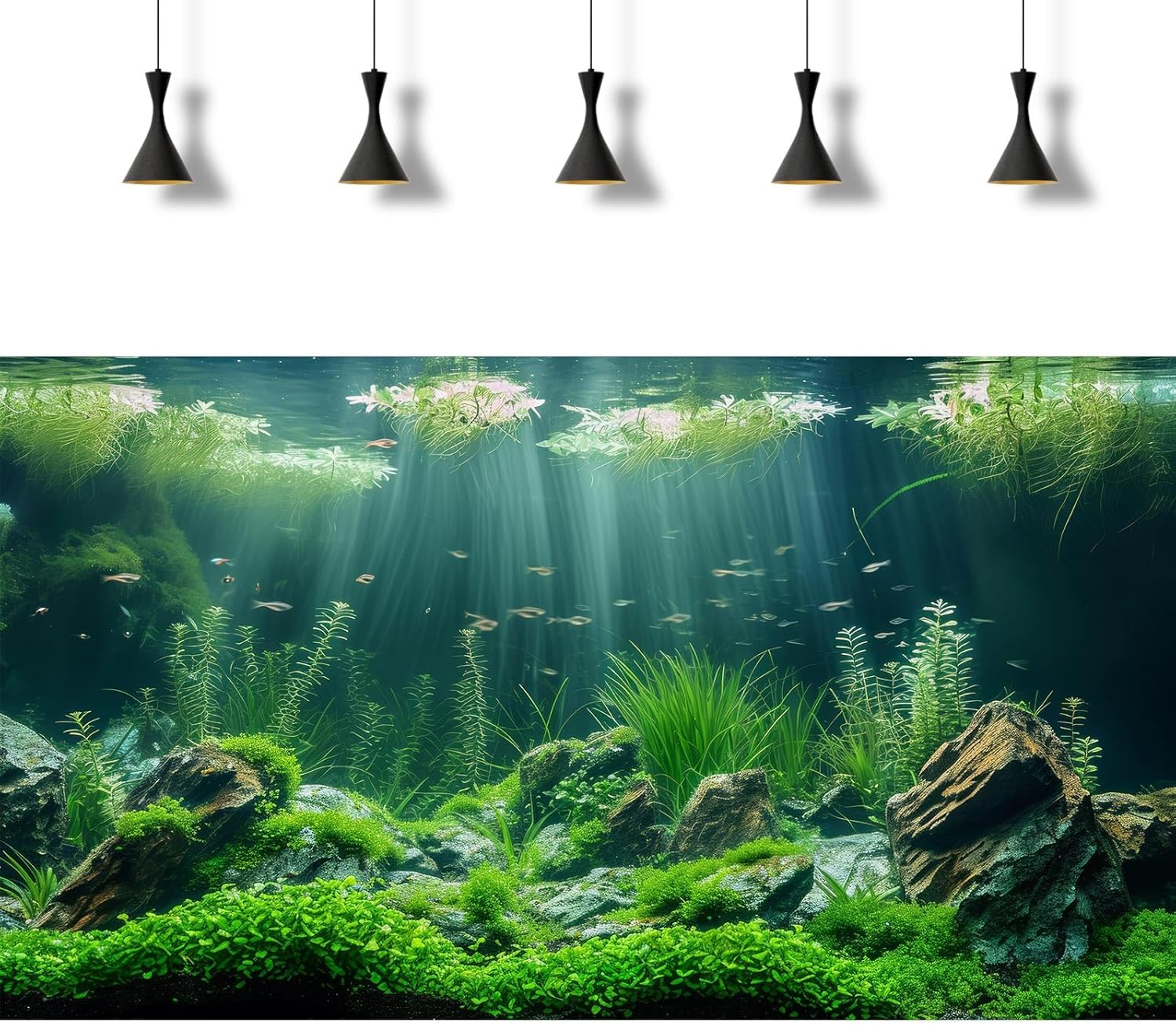 2 Packs Underwater Aquarium Background Lush Green Aquatic Plants Fish Tank Background Undersea Stone with Moss Tropical Reptile Tank Backgrounds Under The Sea World Aquarium Backgrounds 72x16in