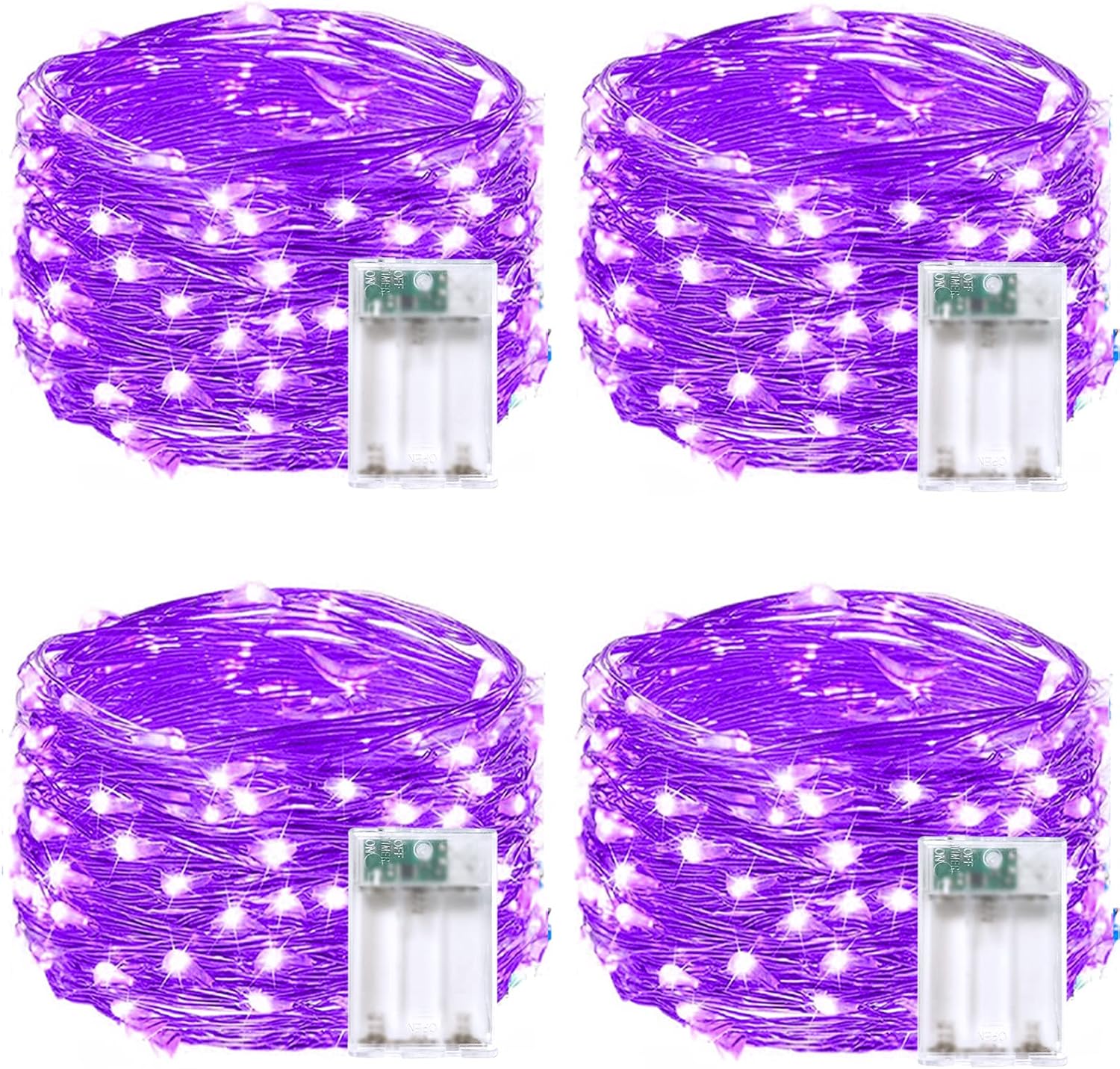 4 Pack 20FT 60LED Christmas Battery Operated Fairy Lights with Timer, Waterproof Battery String Lights Outdoor Indoor, Battery Twinkle Lights for Bedroom Wedding Birthday Party Christmas(Purple)