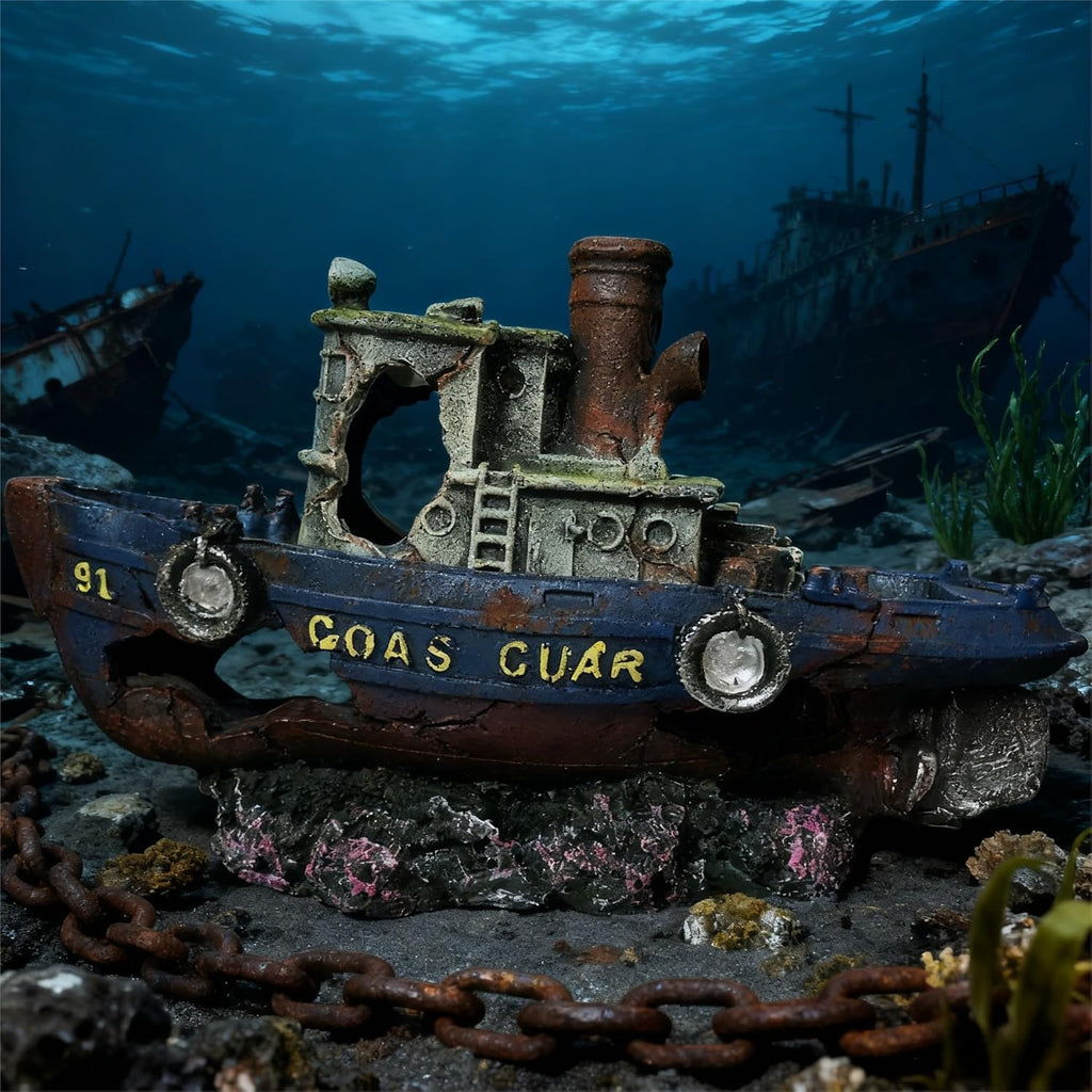 Lifelike Pirate Ship Aquarium Decor, Large Resin Shipwreck Ornament, Perfect Fish Tank Decoration