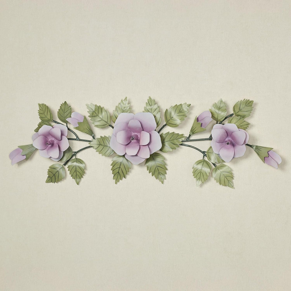 Touch of Class Lavender Rose Swag Floral Wall Topper | Handcrafted Handpainted Metal Wall Art | Roses Floral Leaves | Indoor or Covered Outdoors Porch or Patio | Doorways Entryway Hallway