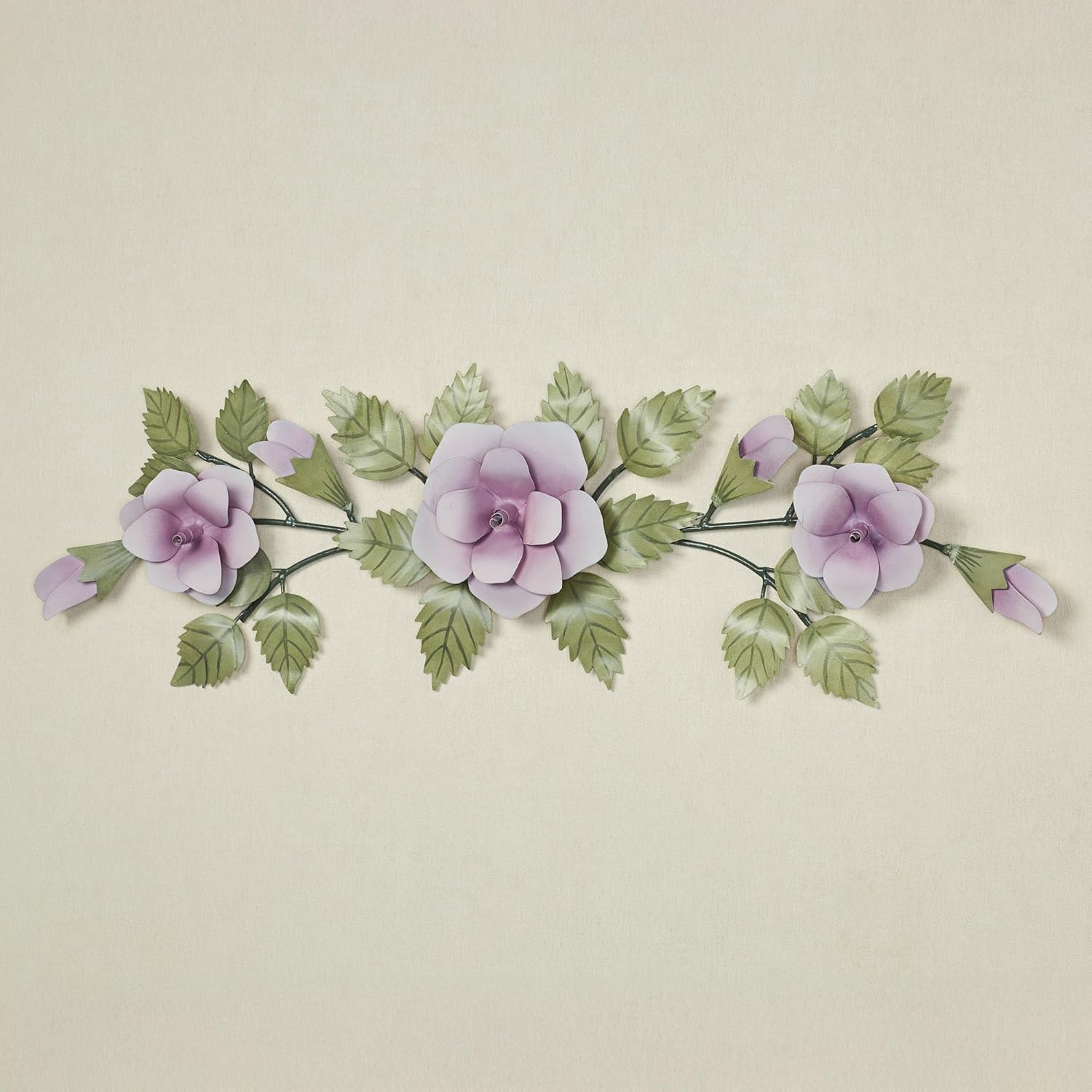 Touch of Class Lavender Rose Swag Floral Wall Topper | Handcrafted Handpainted Metal Wall Art | Roses Floral Leaves | Indoor or Covered Outdoors Porch or Patio | Doorways Entryway Hallway