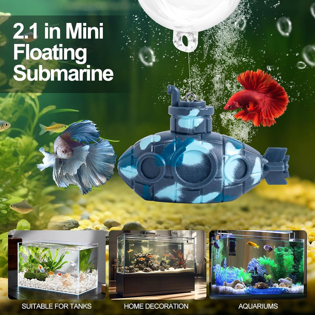 CousDUoBe 2.1 in Mini Floating Submarine Fish Tank Decoration Set，Cute Retro Submarine Set and Floating Diver,Aquarium Decorations Resinous Betta Fish Tank Accessories