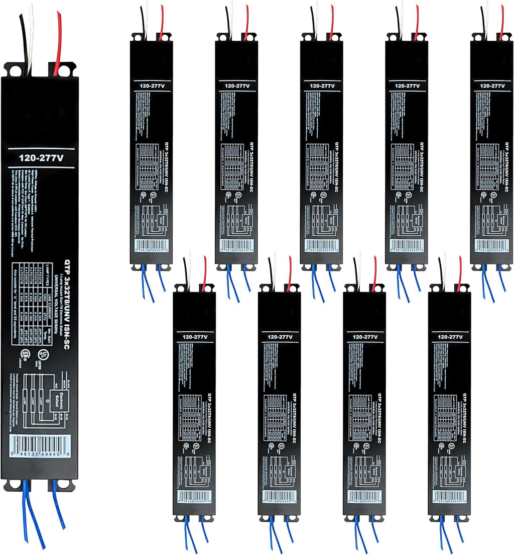 OHLECTRIC Pack of 10 - Replacement for Sylvania Ballast QTP 3X32T8/UNV ISN-SC, Philips ICN-3P32-N, Keystone KTEB-332-UV-IS-N-P, for 3 Fluorescent T8 Lamps - 120-277V - 32 Watt