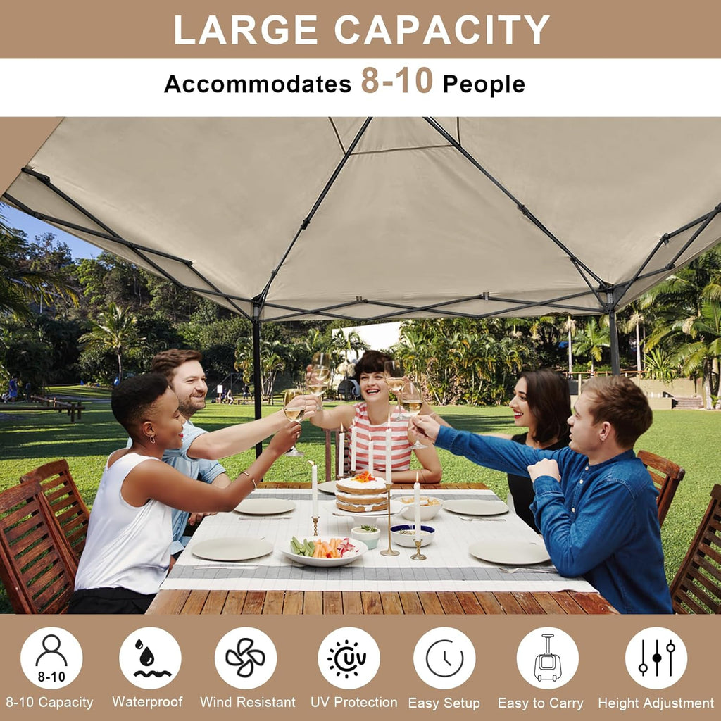 KAMPKEEPER 10x10 Easy Pop Up Canopy Tent with Sidewalls, Instant Outdoor Shade Shelter with Removable 10FT Sun Walls, Quick Setup Waterproof and UV-Resistant for Patio (Khaki, 1 sidewall)