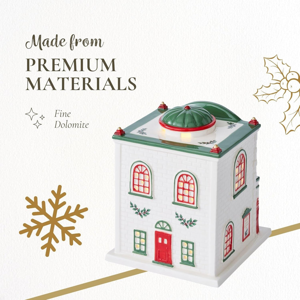 Spode Christmas Tree Miniature Village Figural Decoration, LED Lighted Christmas Village Set, Ceramic Holiday Decor - Dolomite Collectible for Indoor Display (Theatre)