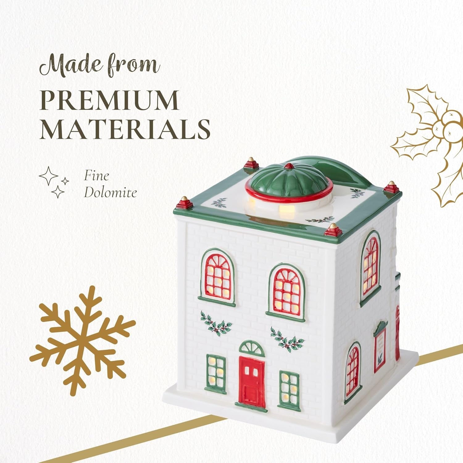 Spode Christmas Tree Miniature Village Figural Decoration, LED Lighted Christmas Village Set, Ceramic Holiday Decor - Dolomite Collectible for Indoor Display (Theatre)