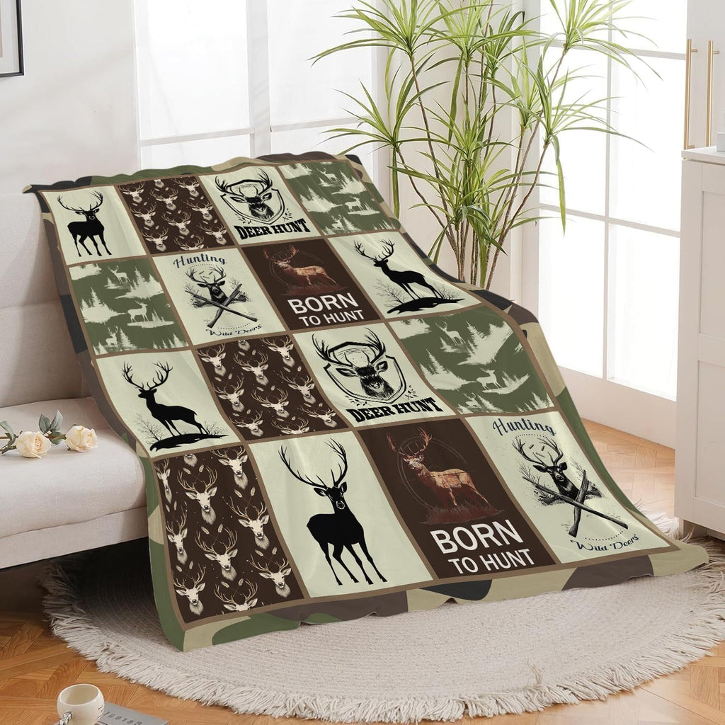 Deer Hunting Blanket Hunt Deer Throw Blanket Gifts for Girls Women Kids Boys Adults Men Super Soft Cozy Plush Fluffy Fuzzy Fleece Blanket Home Decor 50''X60''
