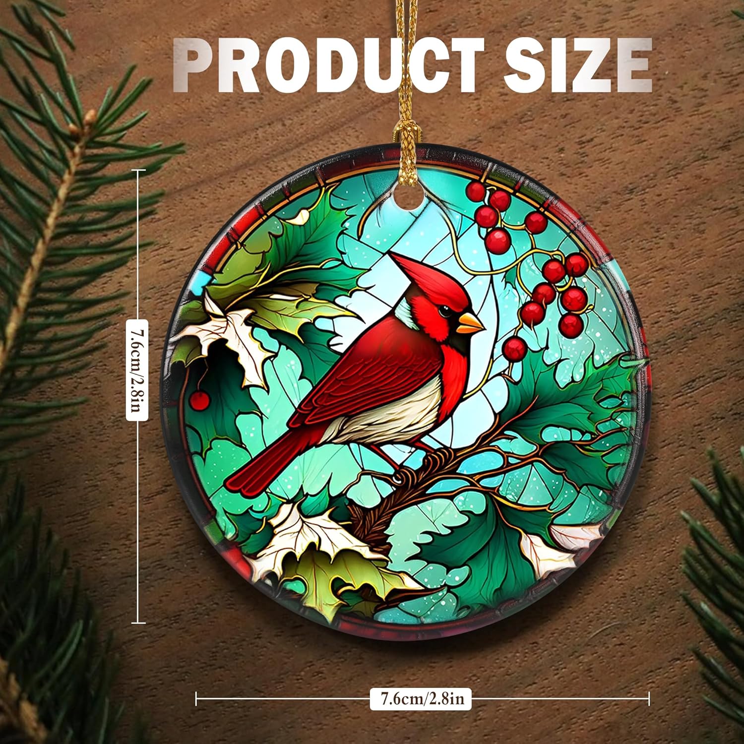 Touber Cardinal Ornament, Christmas Decoration, Holiday Present Idea, Heirloom Keepsake, Round Ceramic, Bauble Present, Cardinal