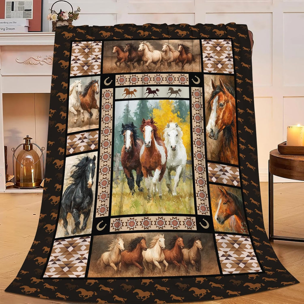 Horse Throw Blanket Horse Stuff Gifts for Kids Girls Boys Adults Women Men Soft Cozy Warm Plush Fluffy Fuzzy Fleece Blanket Decor 50''X60''