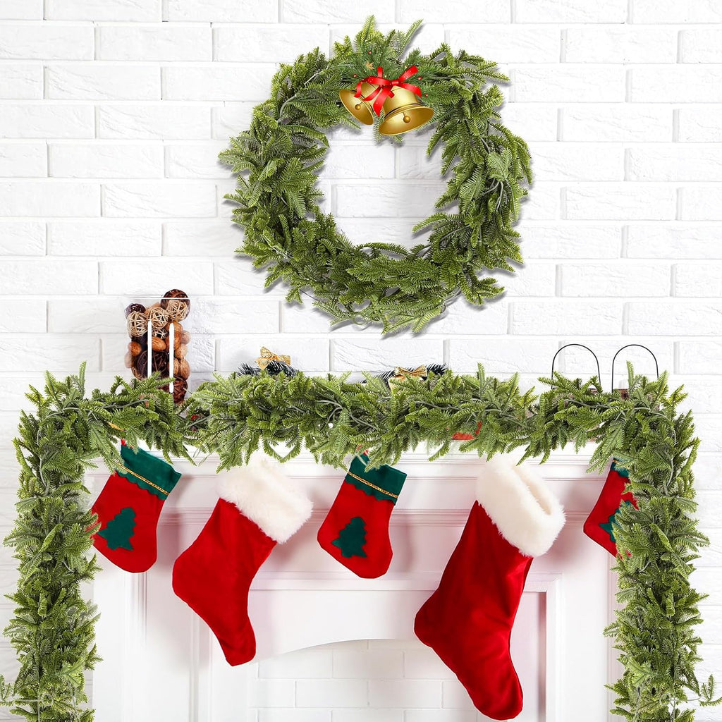 12 Pcs 5.6ft Artificial Christmas Faux Garland Norfolk Pine Garlands Realistic Leaves Hanging Greenery Plant for Christmas Table Fireplace Wall Mantle Indoor Xmas Decor