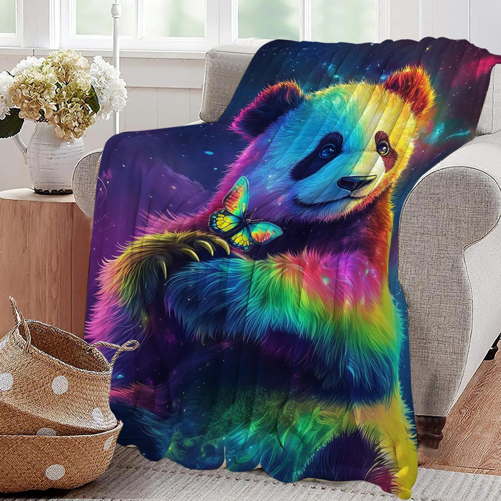 Panda Blanket Colorful Panda Butterfly Animal Lover Throw Blankets Gifts for Girls Boys Kids Soft Cozy Fleece Plush for Couch Sofa Bed 80"x60"