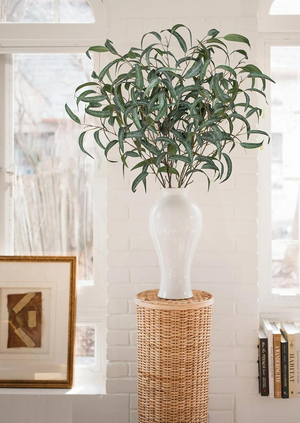 Faux Eucalyptus Stems - 34' Long Fake Salix Leaves 6 Pcs Artificial Greenery Stems for DIY Bouquet Arrangements, Centerpieces, Shower Decorations