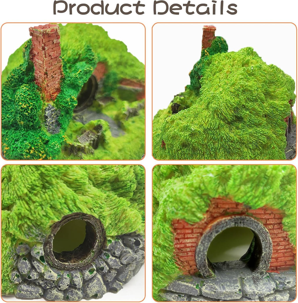 Tfwadmx Fish Tank Hobbit Decorations,Resin Small Fish Cave Hideout House,Aquarium Decor Hide Hole Shelter Castle Ornaments Mini Garden Decorating Accessories