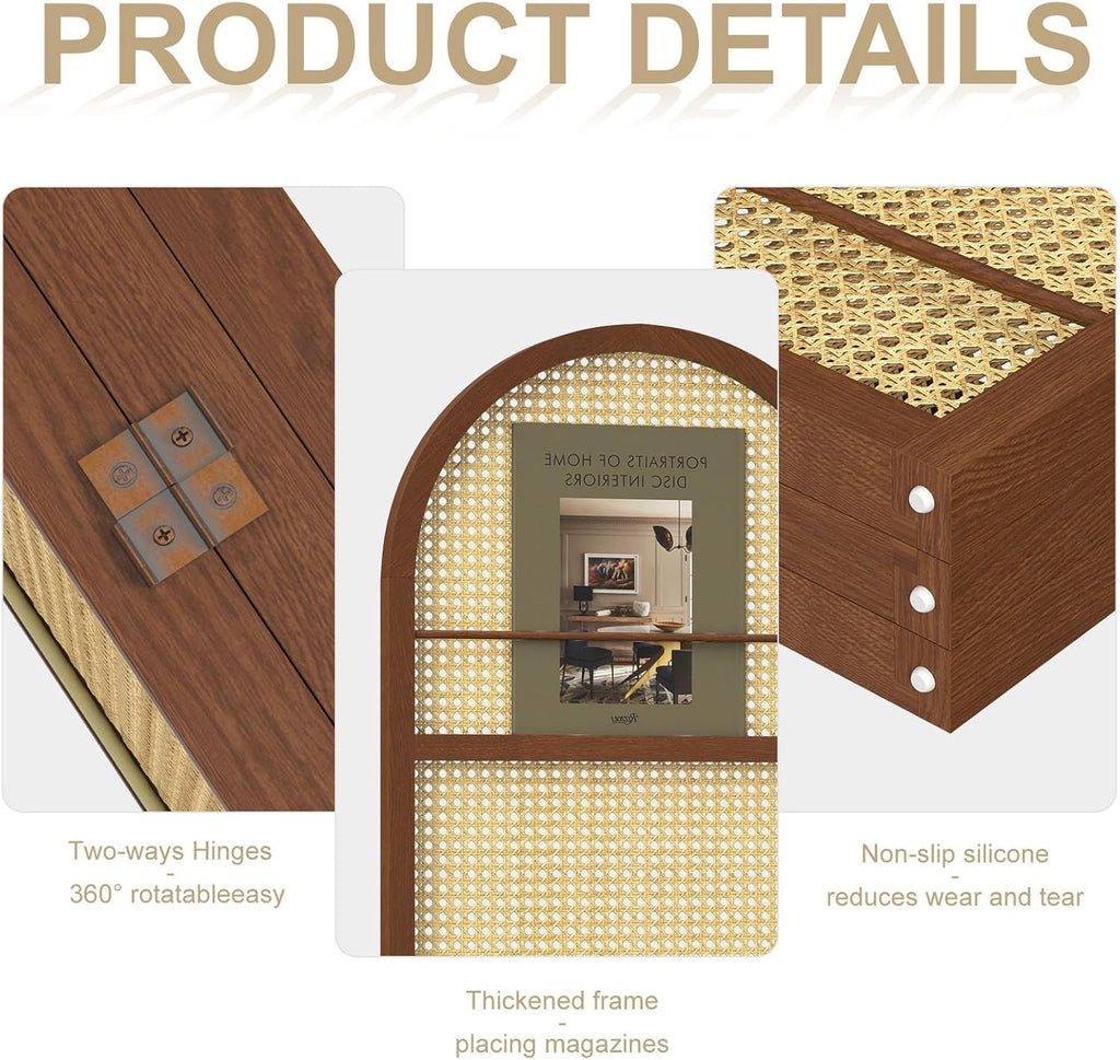 Rattan Room Divider with Bookshelf,Privacy Screen for Home Office & Bedroom,Portable Partition, Wooden Frame