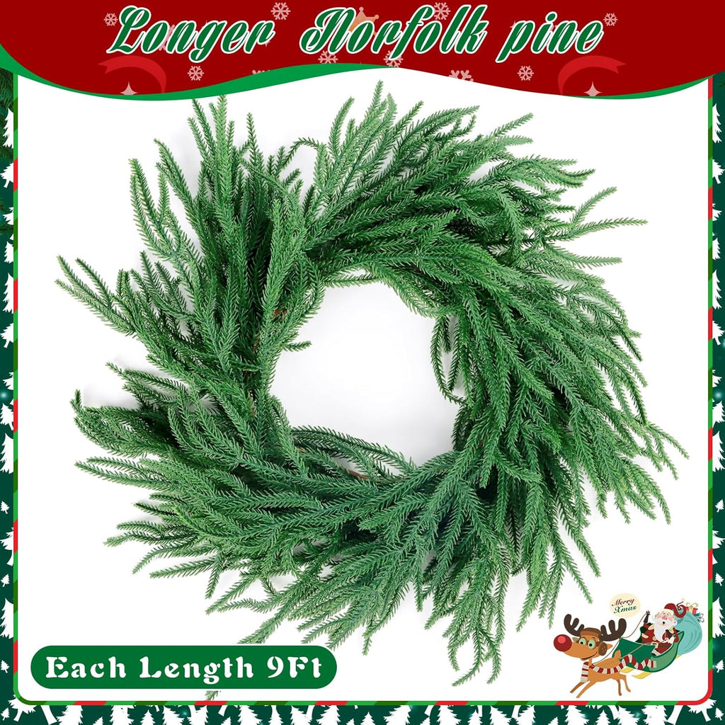 9 Ft Norfolk Pine Garland, Artificial Dense Christmas Garland Ornaments, Real Touch Greenery Garland for Fireplace, Stairs, Table, Mantle, Wall, Indoor, Outdoor Christmas Decorations