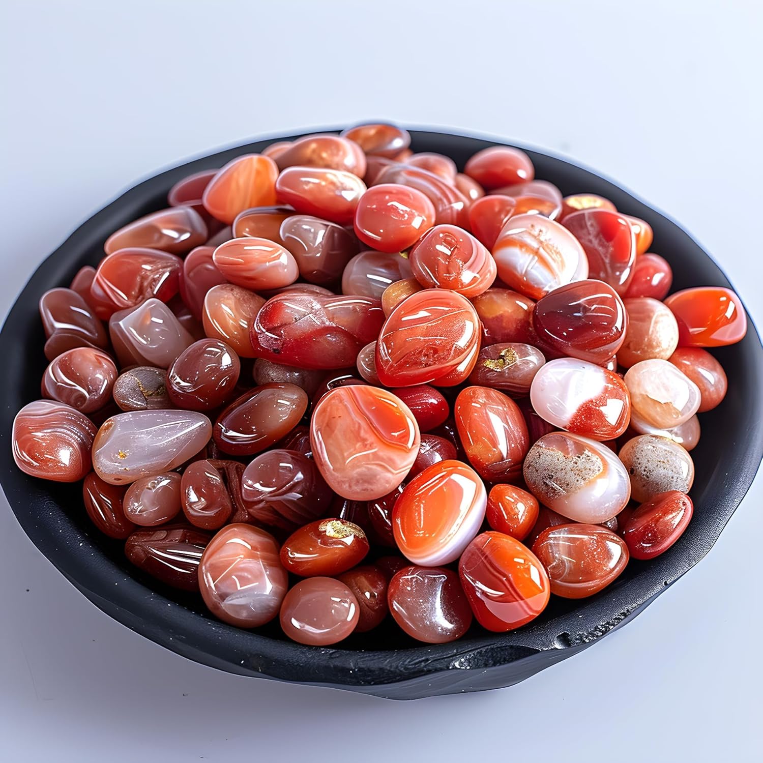 Polished Carnelian Crystal Set, 0.4",128 Pcs - Handpicked Tumbled Stones and Crystals Bulk for Healing, Reiki, Meditation, Witchcraft and Home Decor,S-Africa Red Agate