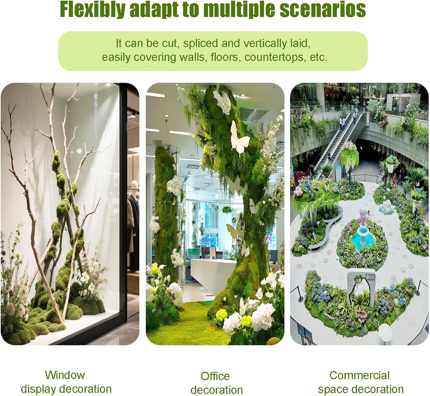 Artificial Green Moss Mat for Decoration Carpet Grass Wall, 39.37 * 39.37 inch Fake Moss for Crafts, Natural Decorative for Plants Indoor with Base Fabric, Artificial Grass Wall Suitable for DIY