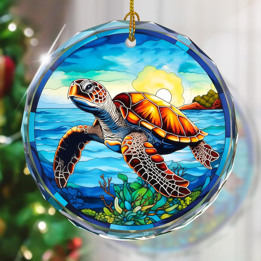 Stained Glass Sea Turtle Ornament - Christmas Tree Decor, Gift Exchange Present