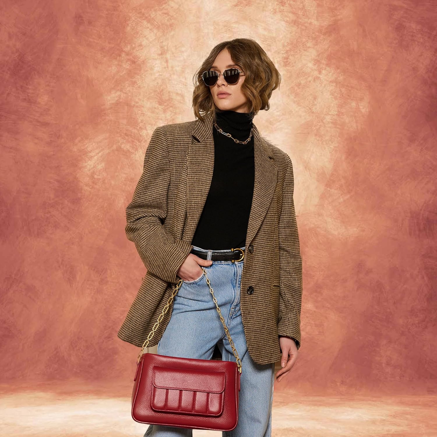 Abstract Professional Photography Backdrop for Portrait Photo Props Booth Background Photoshoot Studio with Polyester Fabric Roller Pocket on Top(8x12ft,Brick Red,No Stand)