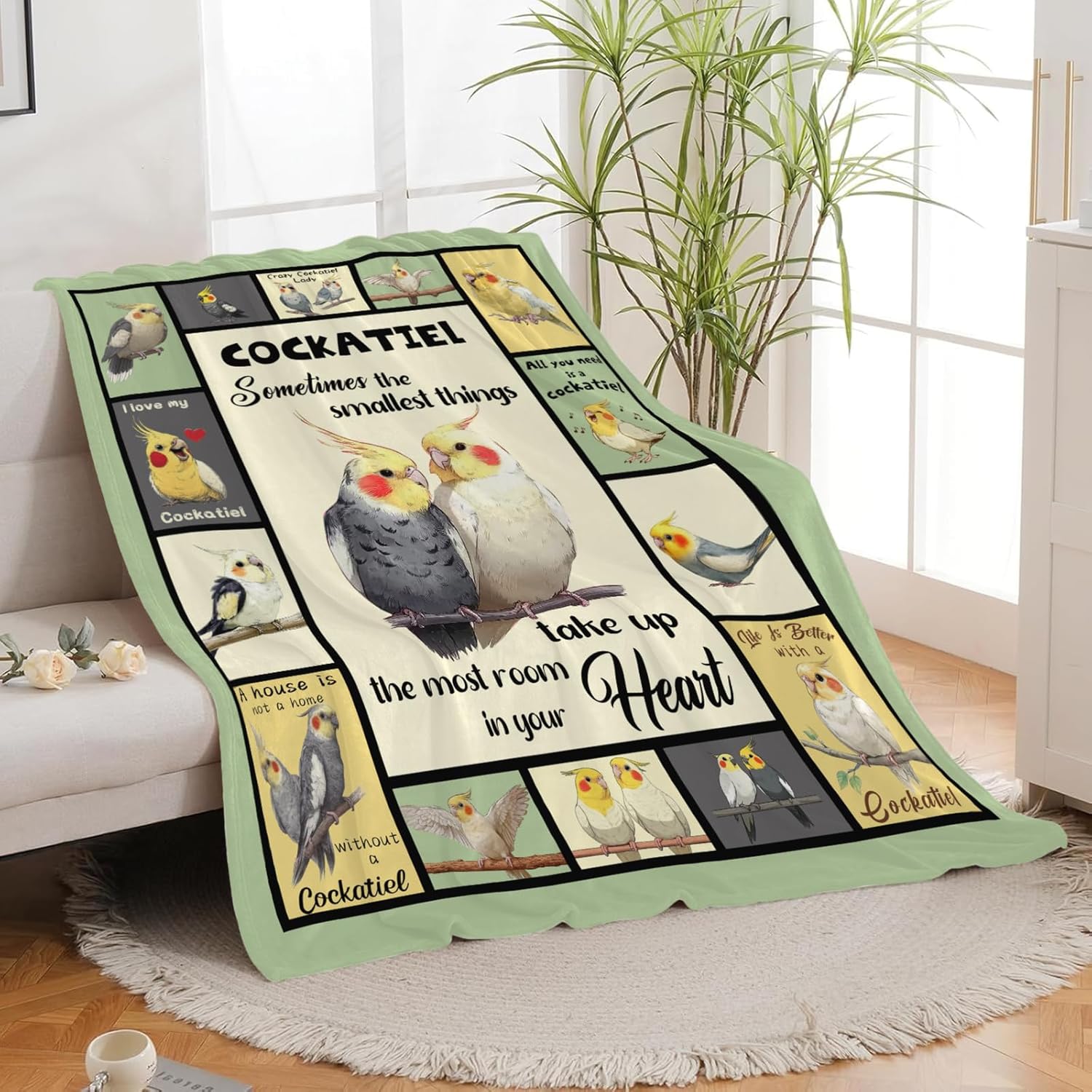 Parrot Bird Throw Blanket Cute Cockatiel Stuff Gifts for Kids Girls Boys Adults Women Men Soft Cozy Warm Plush Fluffy Fuzzy Fleece Blanket Decor 60''X80''