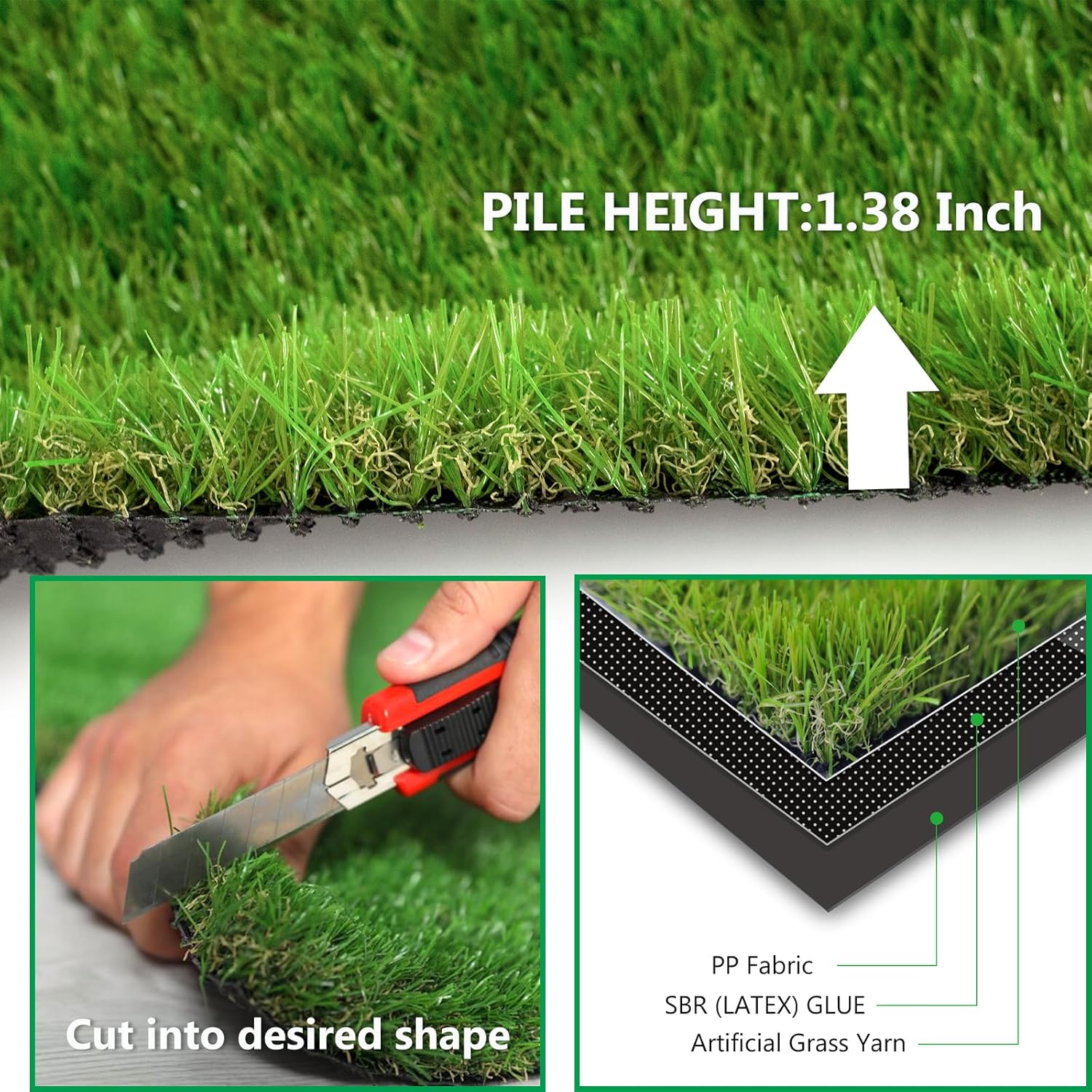 Artificial Grass Rug Outdoor Indoor 13FTX94FT Fake Grass Carpet Green Synthetic Grass Pet Turf Realistic Faux Grass Rug with Drain Holes for Garden Lawn Landscape Balcony Home Decor Patio