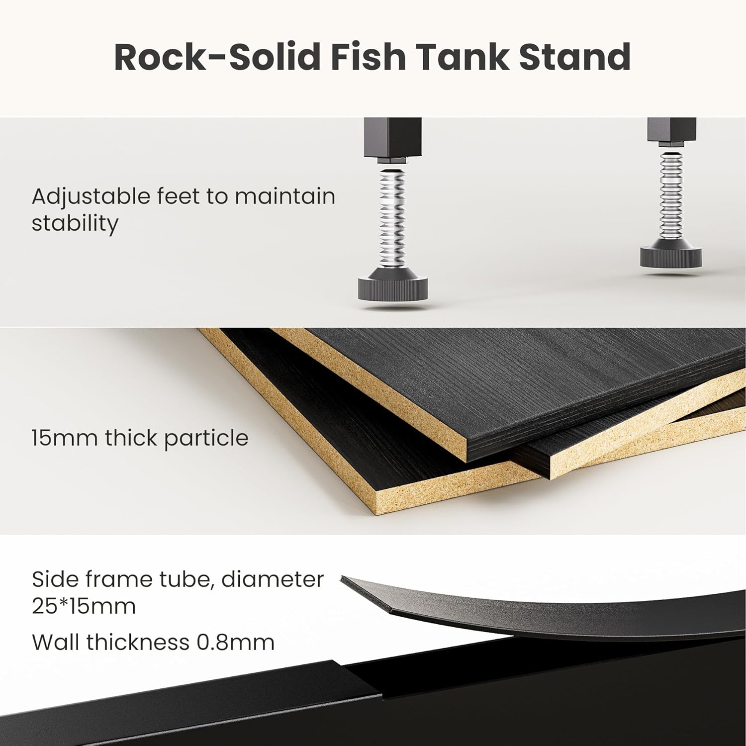 TRZZ 5-10 Gallon Fish Tank Stand, Heavy Duty Aquarium Stand with Dual-Tiered Cabinet, Accessory Storage Solution for Viewing Experience in Home & Office (20.47" L * 11.02" W), Black