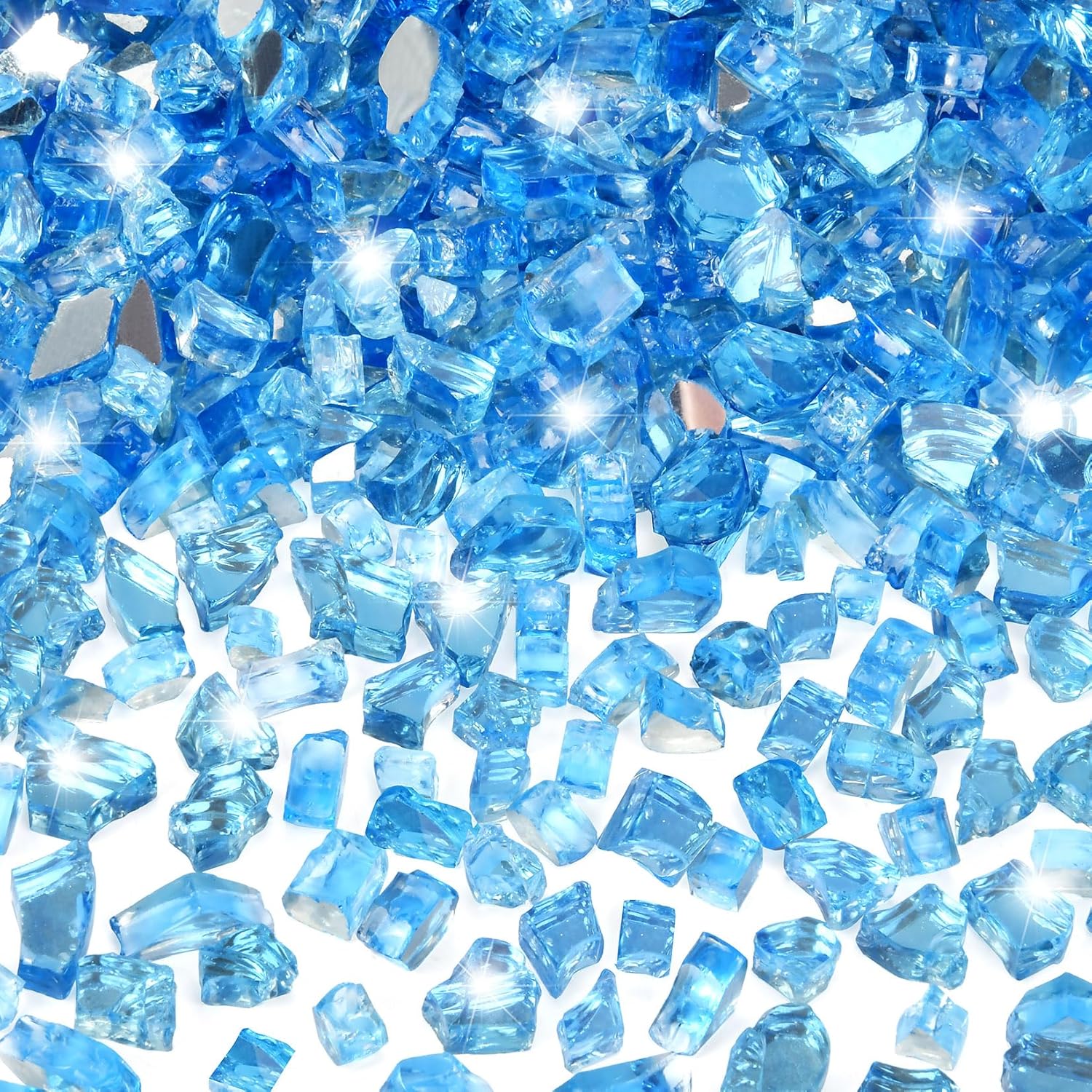 GasSaf 1/4 Inch Fire Glass Reflective Tempered Fireglass Cut Crushed FireGlass for Fire Pit, Fireplace, Replaces Existing Gas Logs & Lava Rocks (20 Pound)(Pacific Blue Reflective)