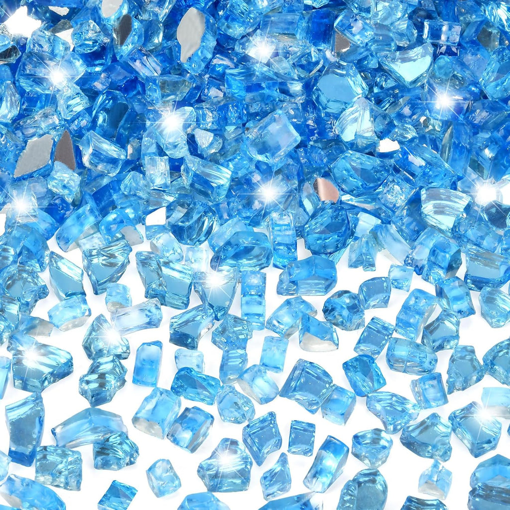GasSaf 1/4 Inch Fire Glass Reflective Tempered Fireglass Cut Crushed FireGlass for Fire Pit, Fireplace, Replaces Existing Gas Logs & Lava Rocks (10 Pound)(Pacific Blue Reflective)