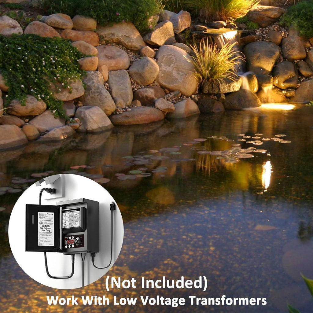Low Voltage Pond Lights 2PK Landscape Lighting Submersible Light 2900K Warm White 5.4W 135 Lumens Underwter Lights Floodlight with 15FT Wire for Swimming Pool, Fountain, Pond