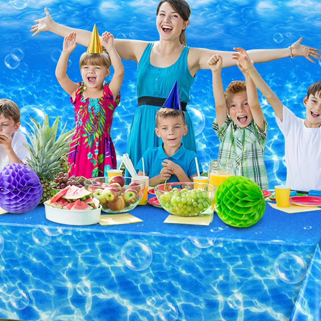 4.5x100 Ft Under The Ocean Tablecloth Decorations,Roll of Plastic Ocean Wall Backdrop Classroom Decor Blue Water Bubbles Background Photography for Kids Summer Pool Mermaid Birthday Party Supplies