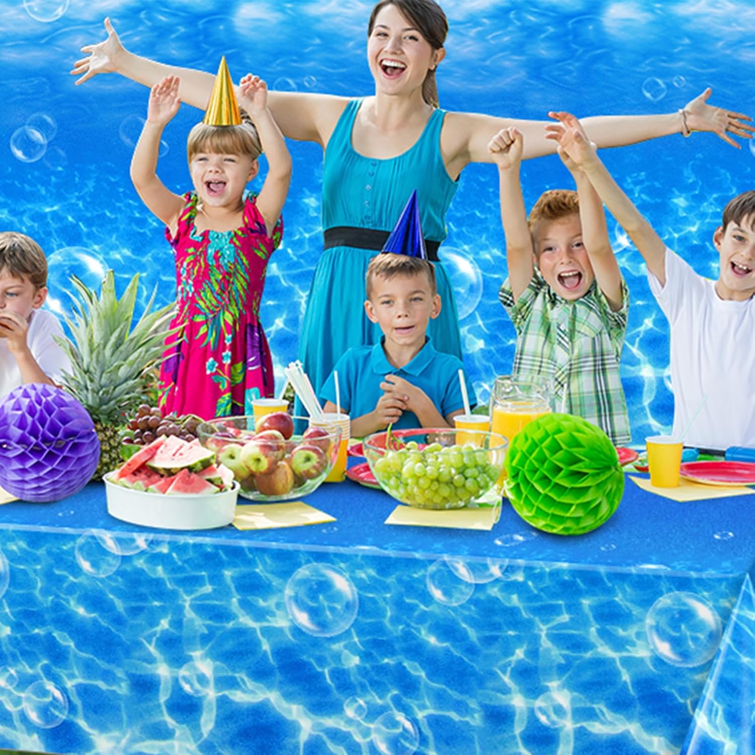 4.5x100 Ft Under The Ocean Tablecloth Decorations,Roll of Plastic Ocean Wall Backdrop Classroom Decor Blue Water Bubbles Background Photography for Kids Summer Pool Mermaid Birthday Party Supplies