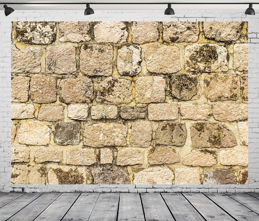 CapiSco Vintage Stone Wall Backdrop 7x5FT Ancient Rock Wall Textured Background for Photography Home Garden Wallpaper Party Decorations Banner