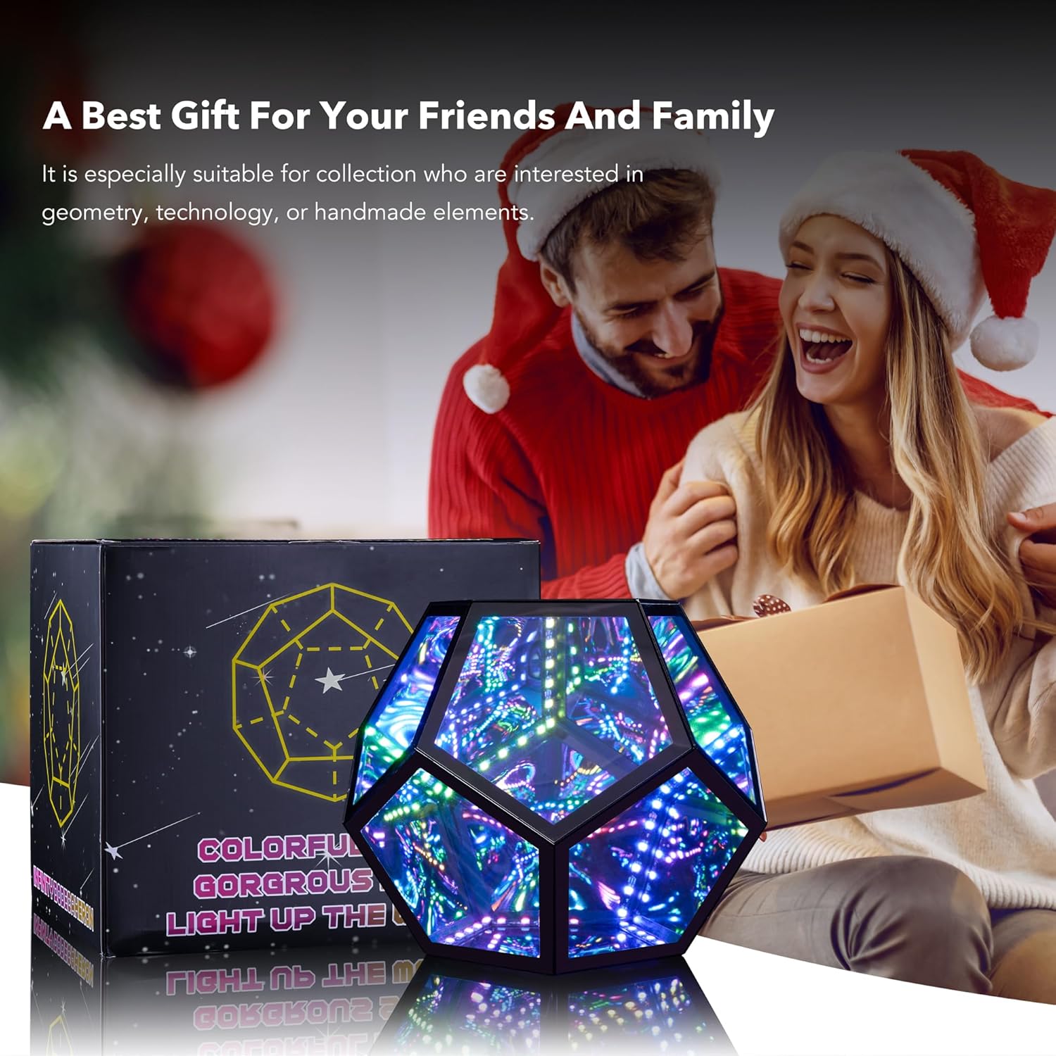 Large Infinity Dodecahedron Gaming Light, Cool RGBW Led Desk Table Lamp Light for Bedroom Gaming Room Decor, Unique Colorful Mood Changing Ambient Lighting Adult Birthday Christmas Gift Decorations