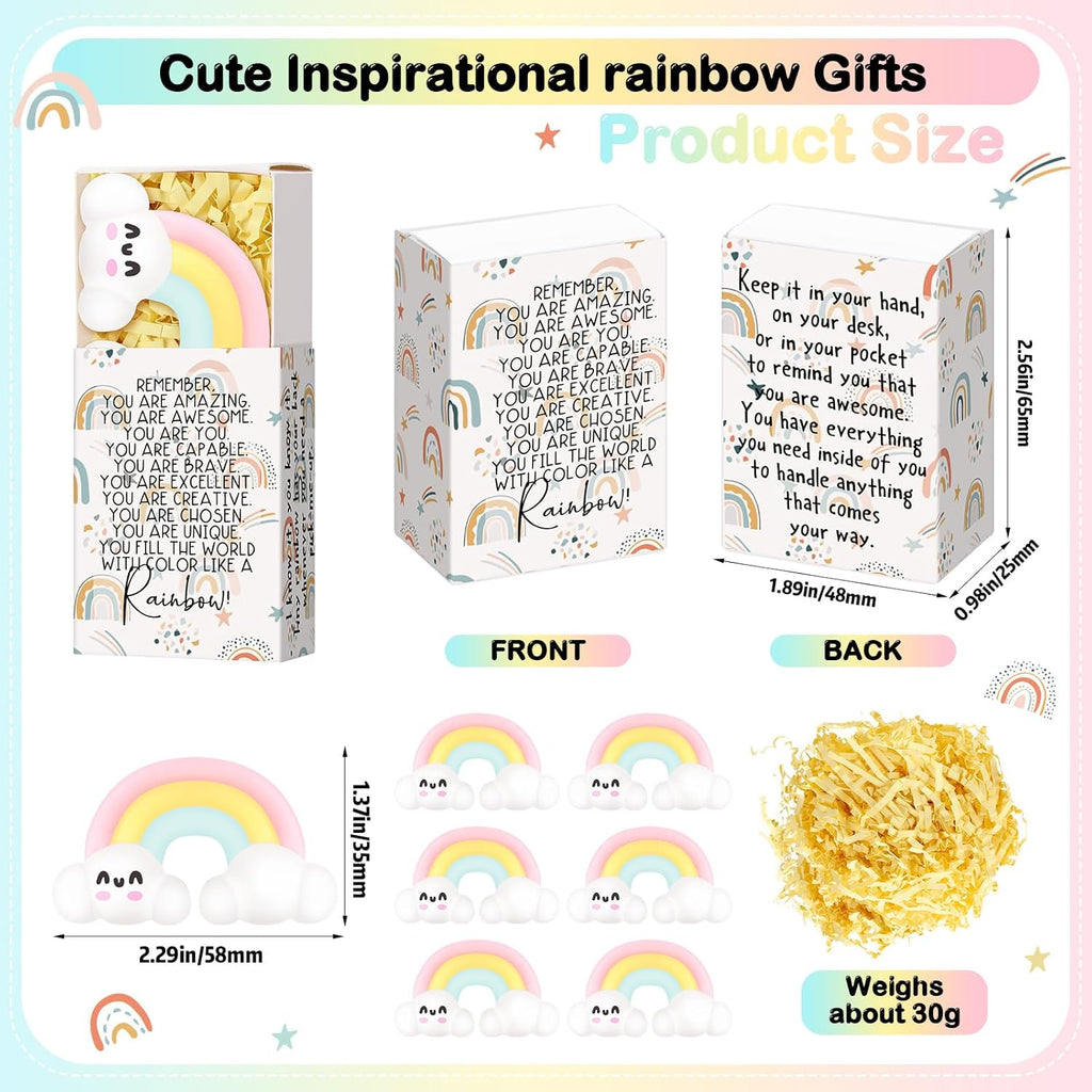 Wettarn 24 Sets Appreciation Rainbow Gifts Cute Stress Balls with Support Gift Boxes Inspirational Party Favors for Employee Coworker Friends Office Positive Relief Toys