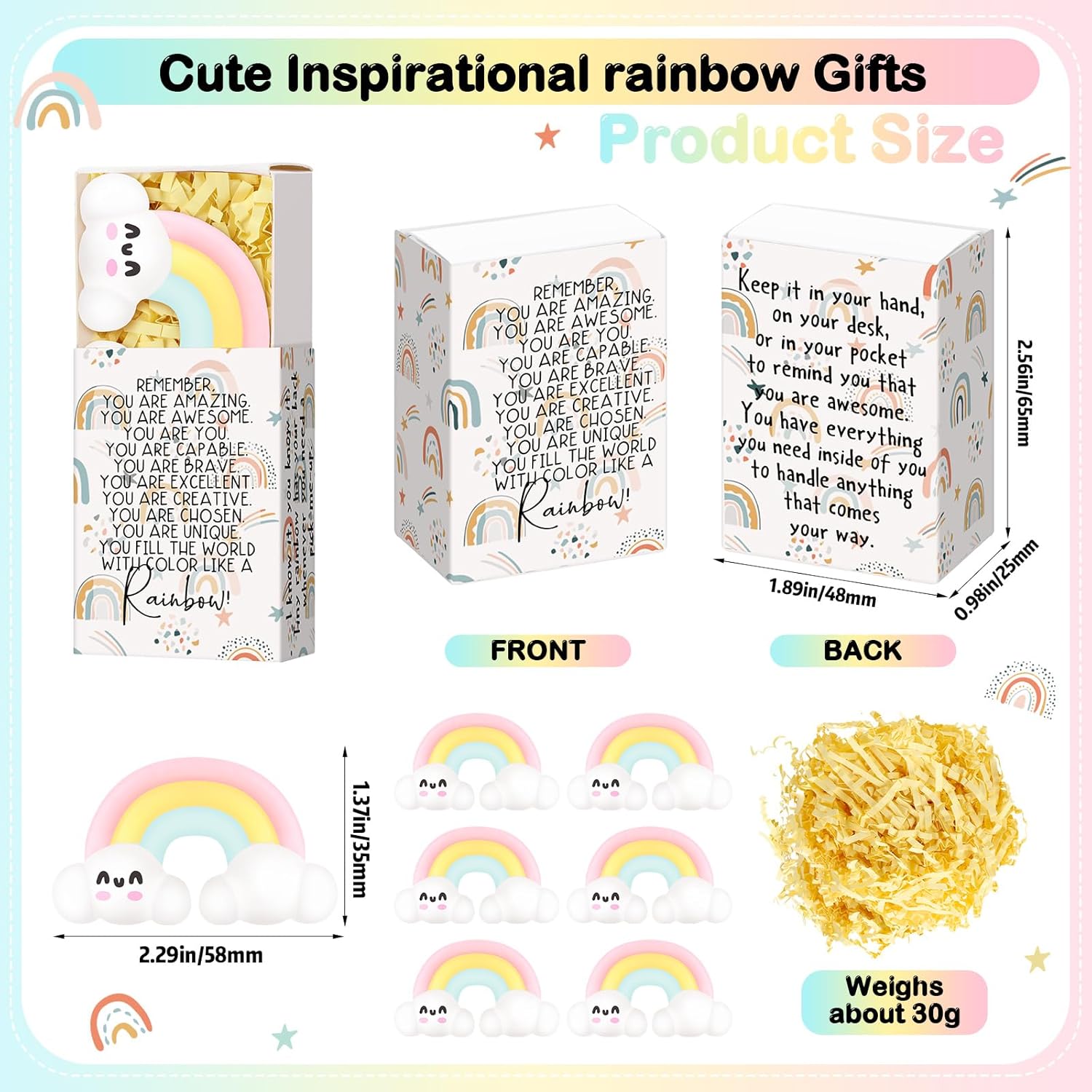 Wettarn 24 Sets Appreciation Rainbow Gifts Cute Stress Balls with Support Gift Boxes Inspirational Party Favors for Employee Coworker Friends Office Positive Relief Toys