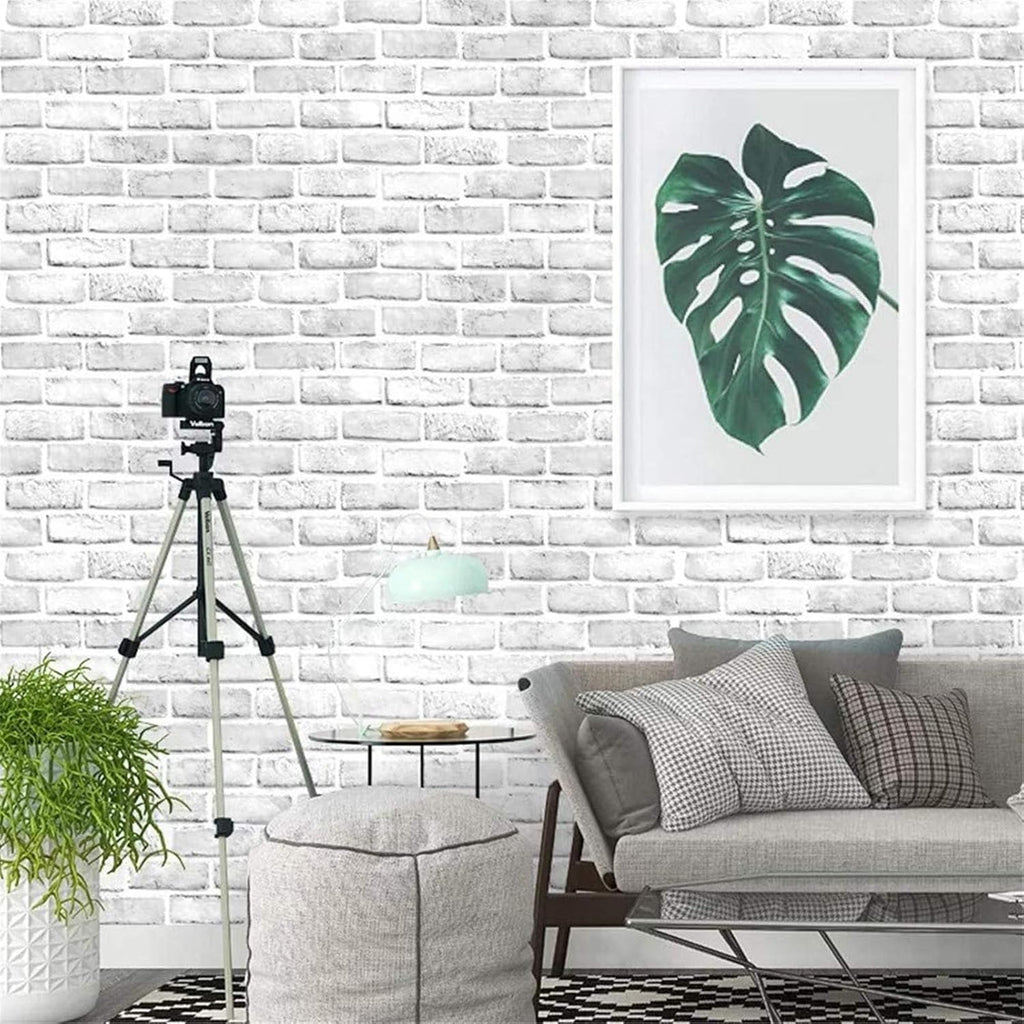 Yancorp 10ft White Gray Brick Wall Paper Peel and Stick Wallpaper Brick Vinyl Wrap,Self-Adhesive Paper Backsplash Kitchen Living Room