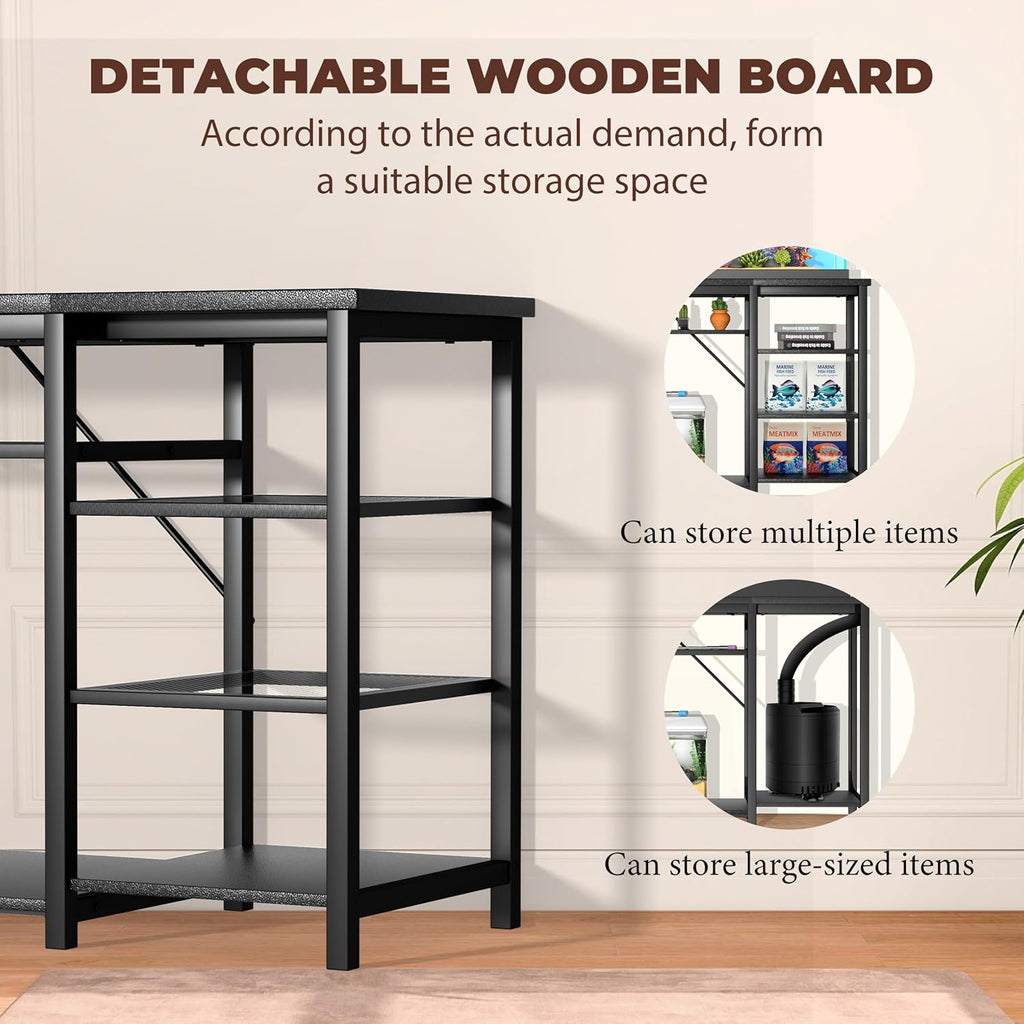 GRLEAF 55-75 Gallon Aquarium Stand: 1200LB Capacity, Built-In Power Outlets, 3-Tier Shelves for Fish Tank Accessories Storage, Heavy-Duty Steel/Wood Hybrid for Fish & Reptile Tanks | Excludes Tank
