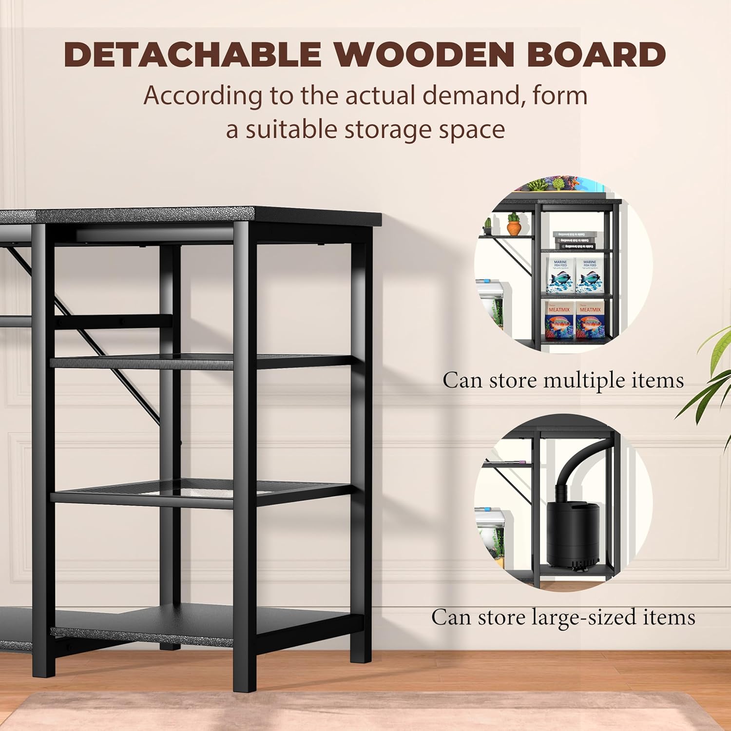 GRLEAF 55-75 Gallon Aquarium Stand: 1200LB Capacity, Built-In Power Outlets, 3-Tier Shelves for Fish Tank Accessories Storage, Heavy-Duty Steel/Wood Hybrid for Fish & Reptile Tanks | Excludes Tank