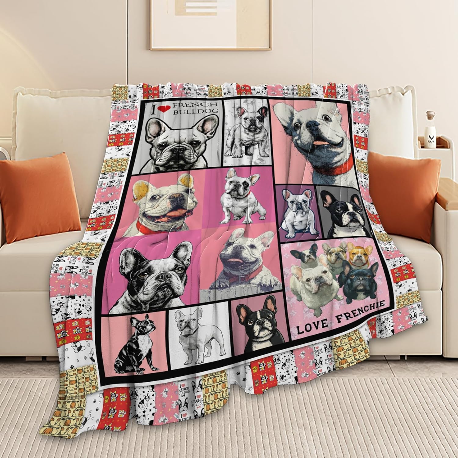 Boston Terrier Throw Blanket French Bulldog Frenchie Puppy Stuff Gifts for Dog Lover Kids Girls Boys Adults Women Men Soft Cozy Warm Plush Fluffy Fuzzy Fleece Blanket Decor 60''X80''