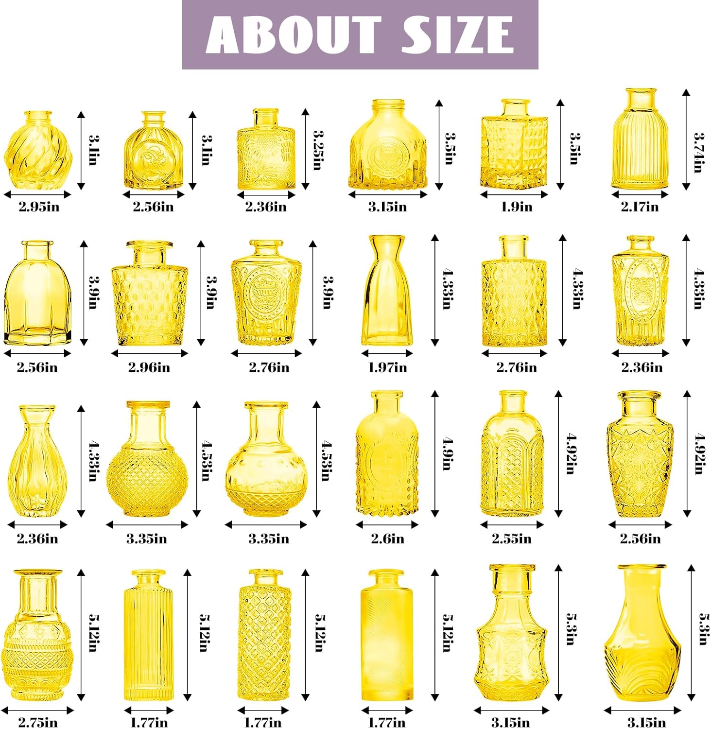 Light Yellow Glass Bud Vases Set, 24 Pcs Vintage Small Vases for Flowers, Crystal Mini Glasses in Bulk, Small Flower Design for Centerpieces Wedding Decorations Home Flower Party Decor