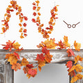 Fall Leaves Garland Maple Leaf, 2 Pack Fake Hanging Vines for Bedroom Wedding Thanksgiving Christmas Decorations, Fireplace Wall Outdoor Front Porch Autumn Decor-Orange