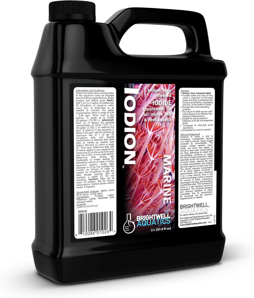 Brightwell Aquatics Iodion Iodide Supplement for Corals Clams Fish Macroalgae Enhances Polyp Extension Lighting Tolerance in Reef Marine Aquariums, 2L