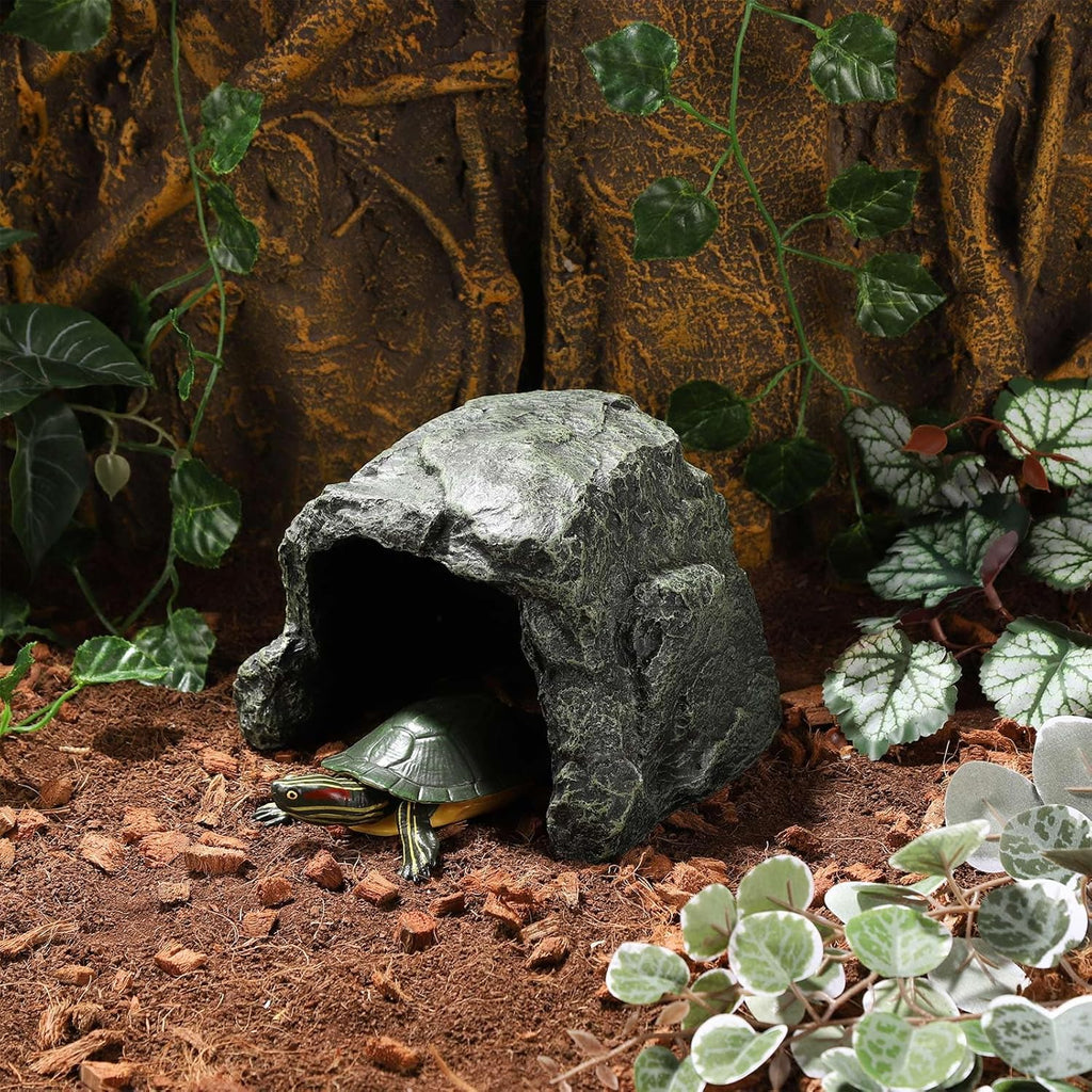 IBWell 7.1 Inch Reptile Hides Resin Tortoise Hideout for Hiding and Basking Aquarium Rock Caves for Snake Bearded Dragon Fish Lizard