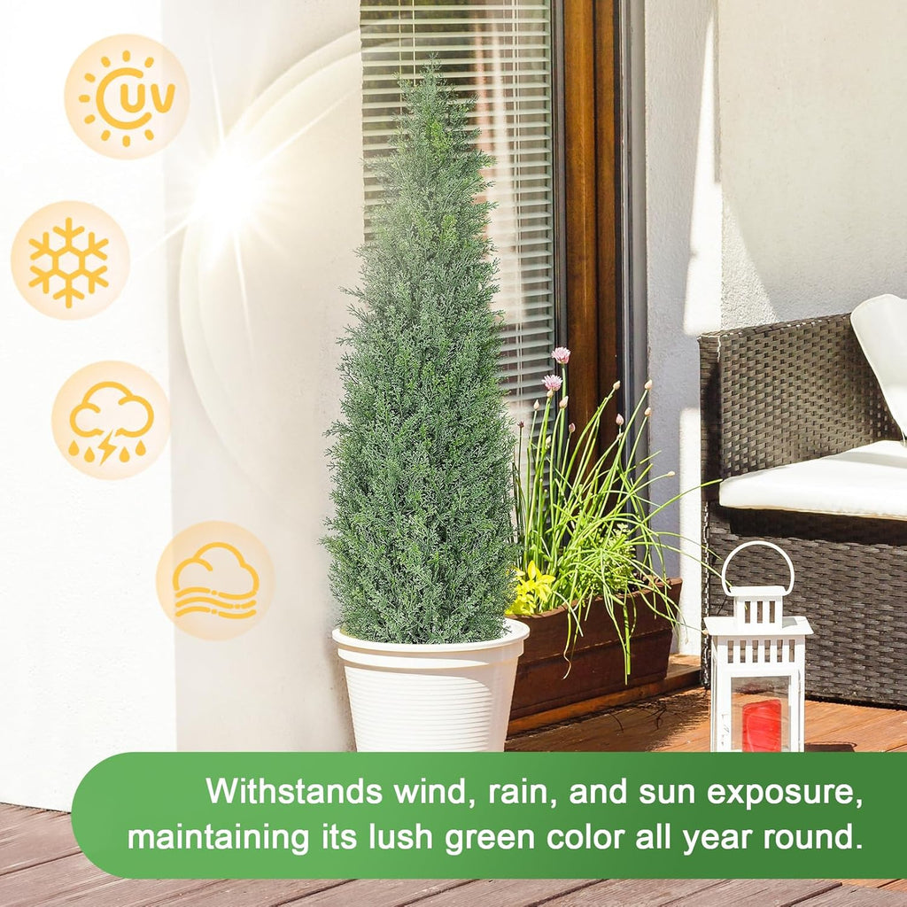 3FT Artificial Topiary Cedar Trees, 2-Pack Realistic Pre-Potted UV Resistant Faux Cypress Plants for Home Porch, Garden, and Entryway Decor