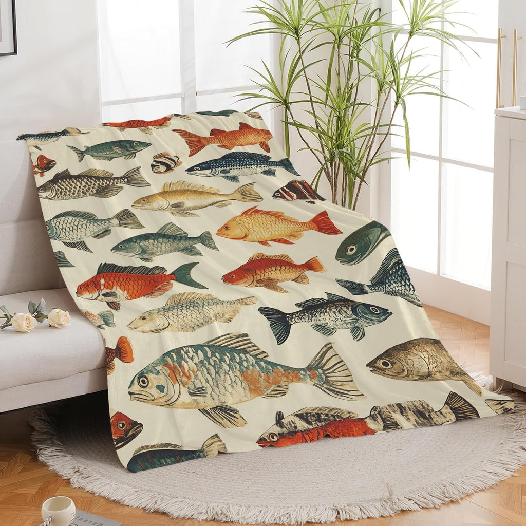 Fish Throw Blanket Fish Gifts for Kids Girls Boys Adults Women Men Soft Cozy Warm Plush Fluffy Fuzzy Fleece Blanket Birthday Festival Decor 50''X60''